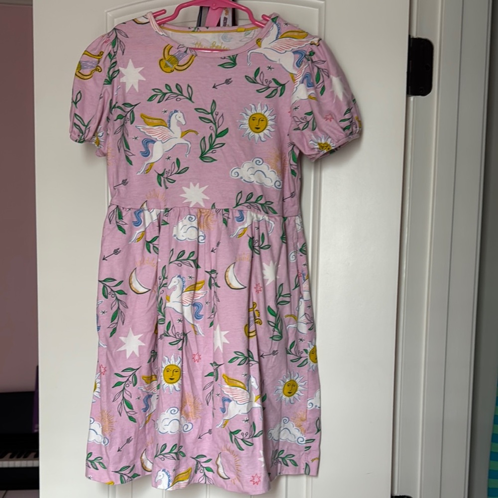 Pink Unicorn and Sun Print Kids Dress